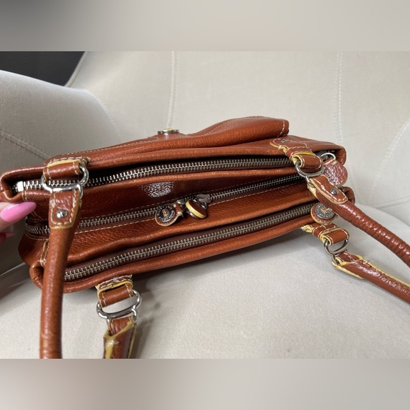 Cole Haan Village Hobo Bag Purse Brown Leather Silver Hardware Multi Compartment - Picture 9 of 10